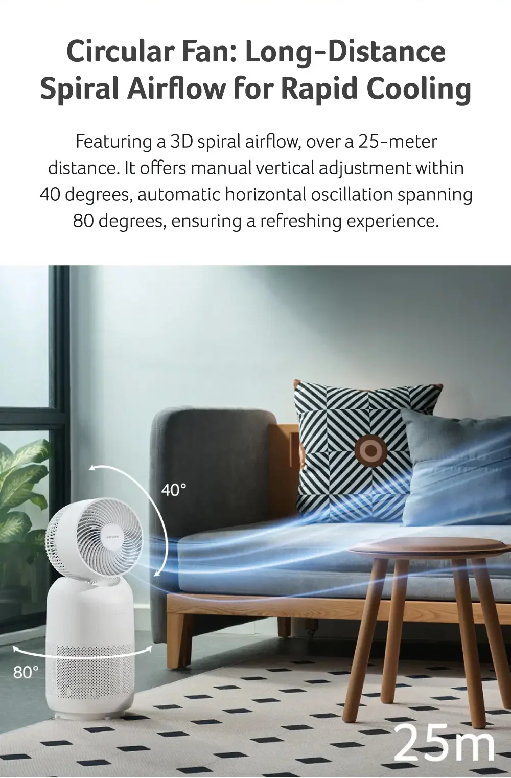 Circular Fan: Long-Distance Spiral Airflow for Rapid Cooling