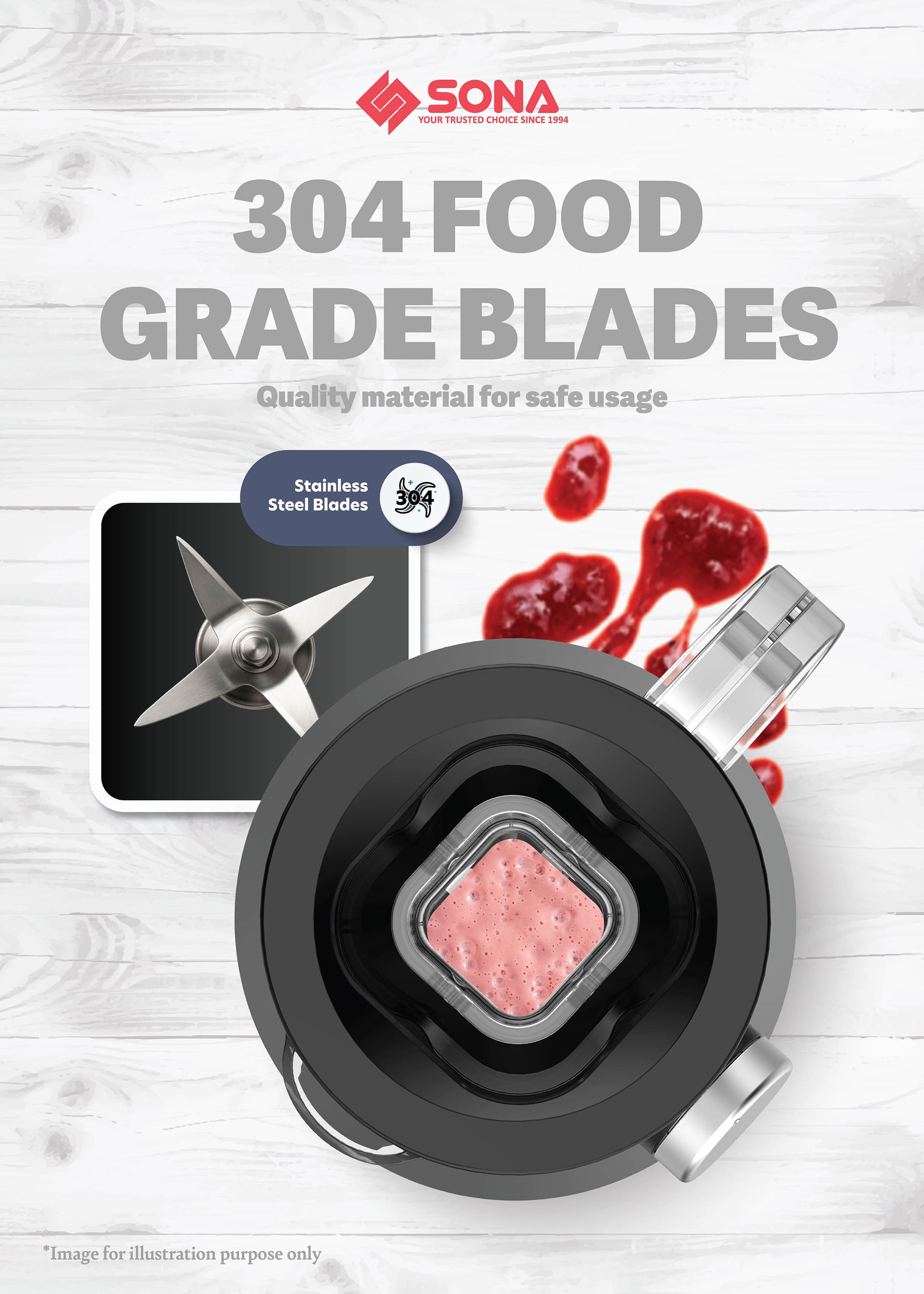 304 FOOD GRADE BLADES Quality material for safe usage