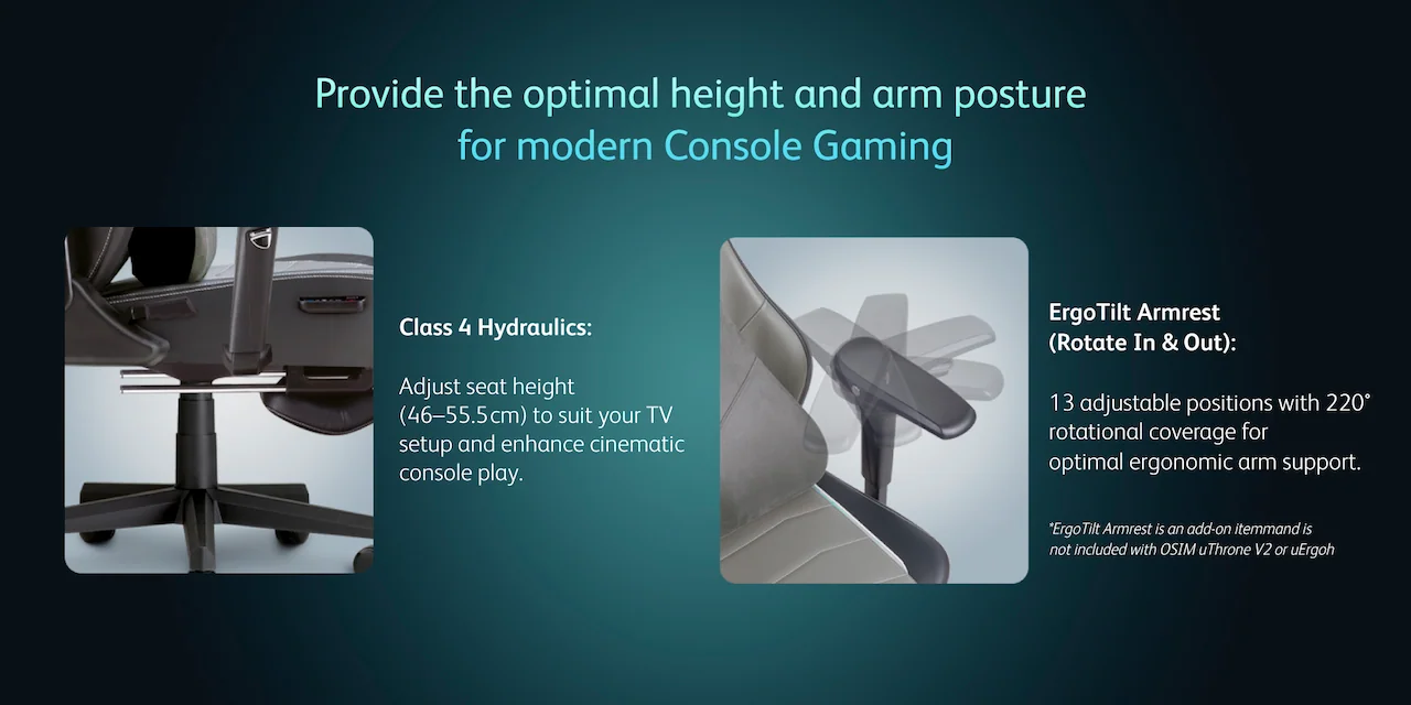 Provide the optimal height and arm posture for modern Console Gaming